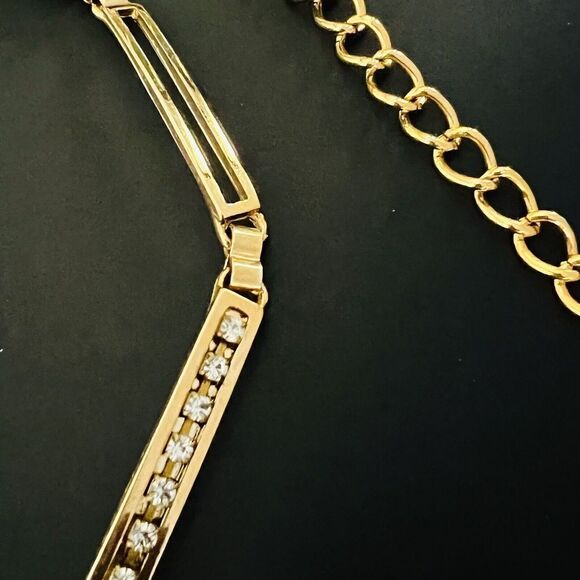 Vintage Italy Gold Plated Rhinestone Geometric Chain Belt Rectangle Links 4182 main image 4